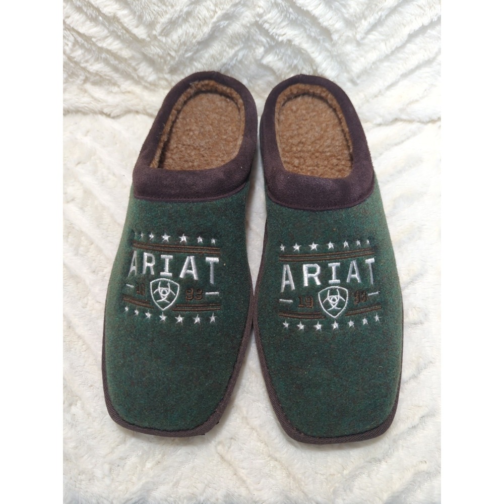 S1 New Ariat 93 Liberty Men's Sherpa Lined Green Fleece Slippers Men's Size 9